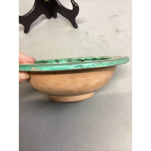 Handmade Green & Yellow Pottery Bowl - 2”Hx7”D - Picture 8 of 8
